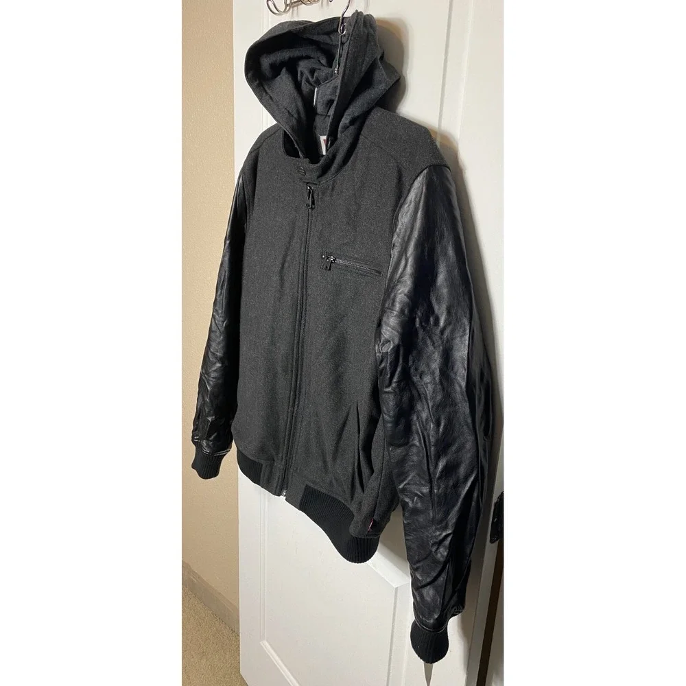Levi's Charcoal/Black Wool Blend Jacket with Faux Leather Sleeves Mens Size L
